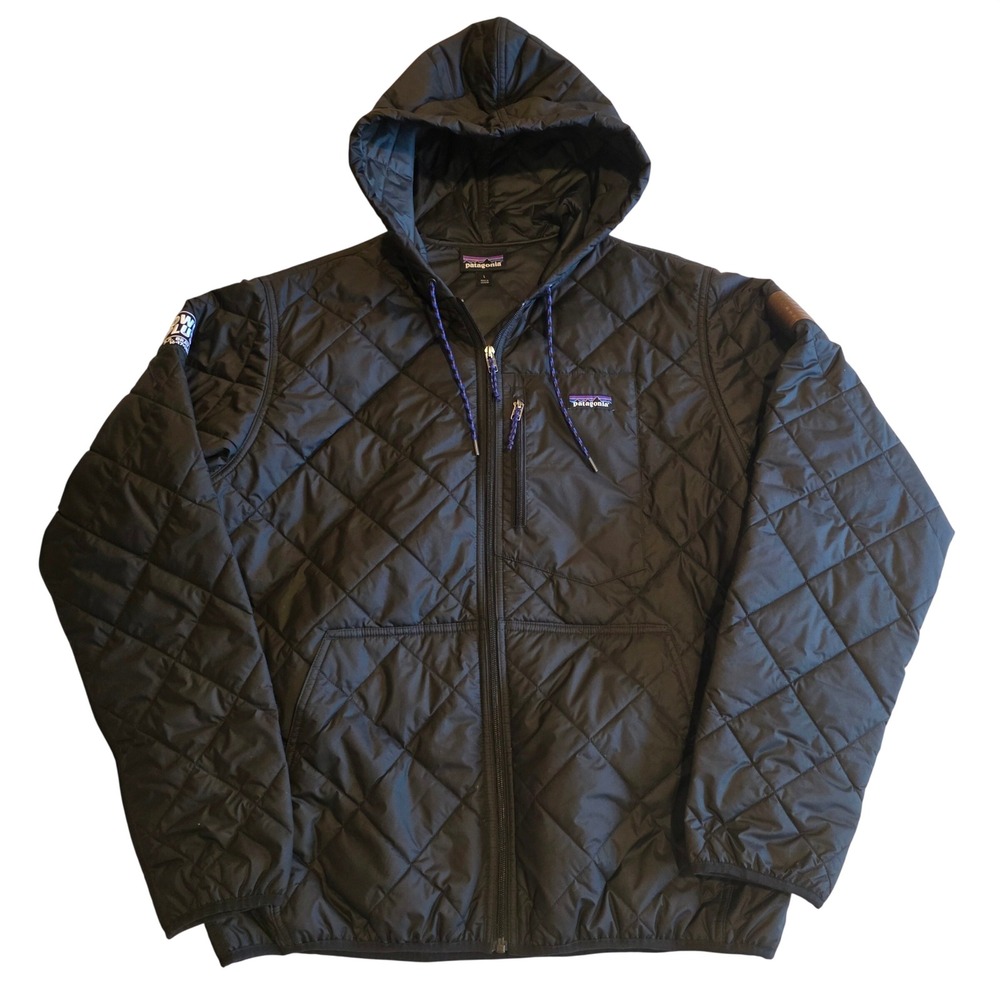 Patagonia Diamond Quilted Bomber Hoody Mens L Black Thermogreen 27610 FA24